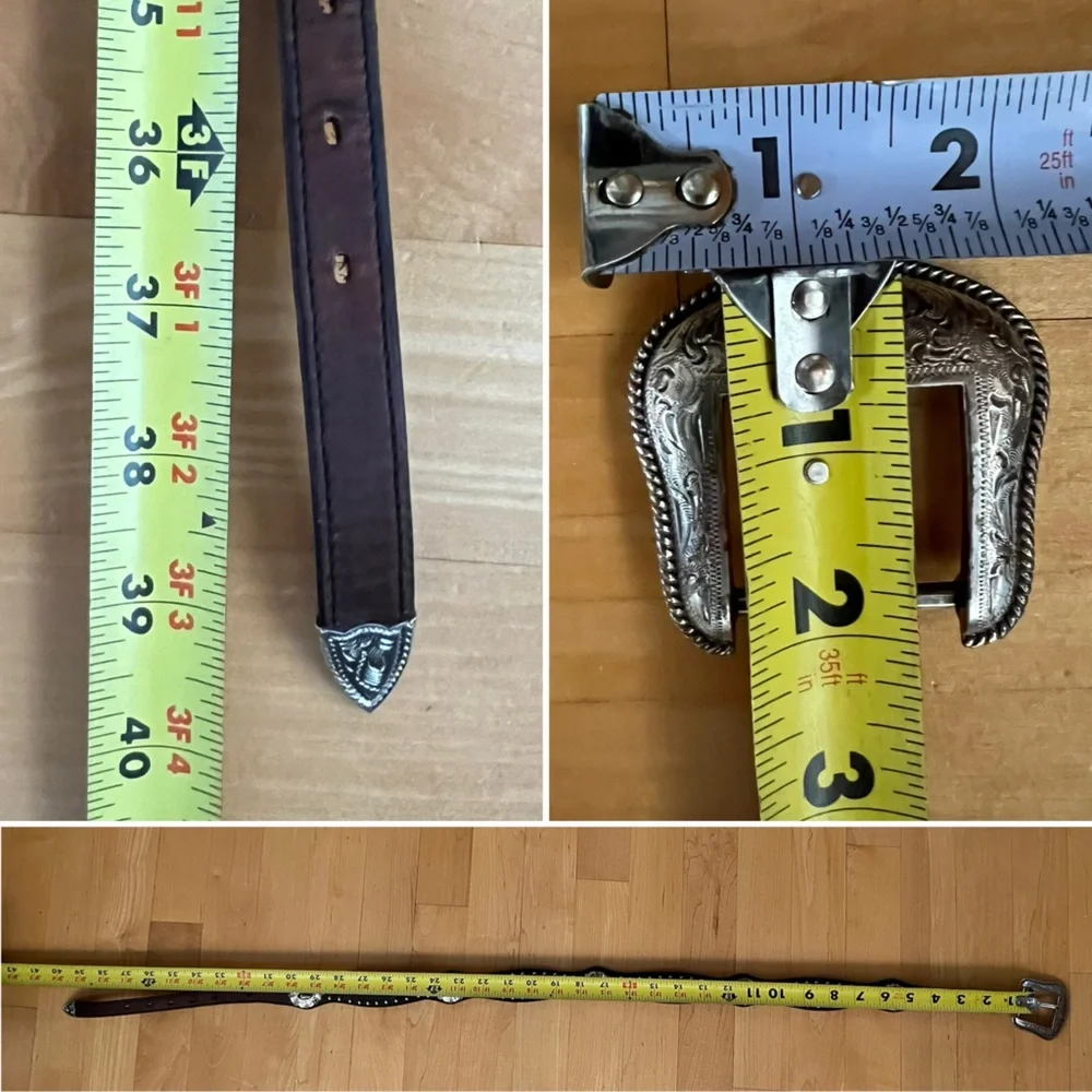 🩶Vintage Concho Leather Belt with Silver Accents & Removable Silver Buckle | S/M - Picture 8 of 16